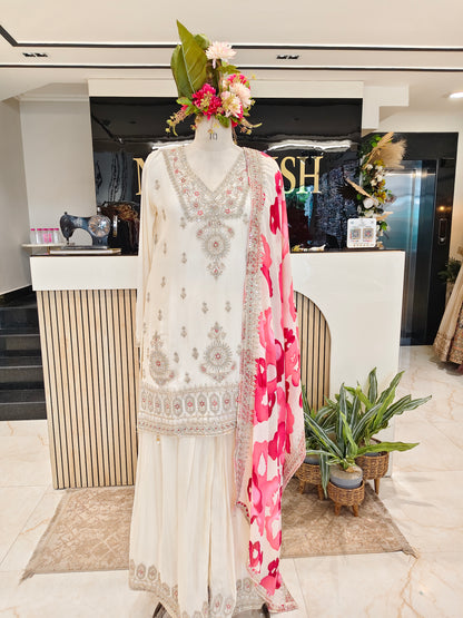 Off White Chinon Sharara Set