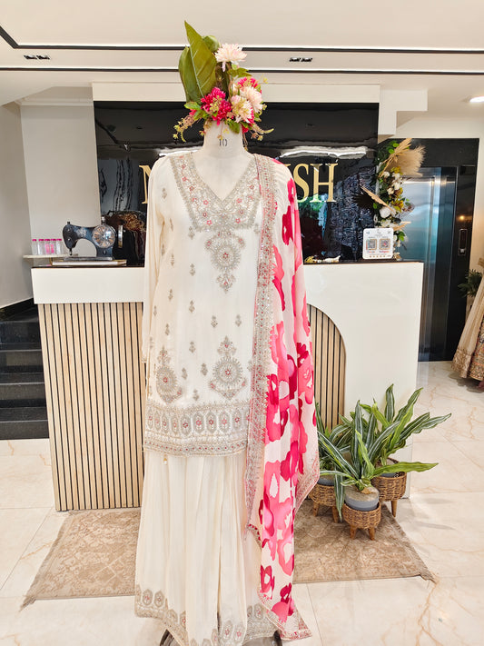 Off White Chinon Sharara Set
