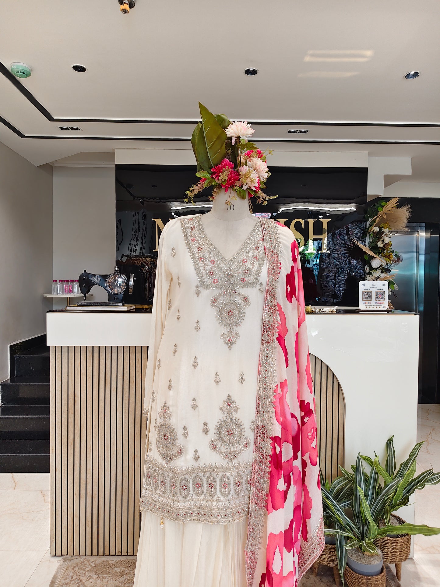 Off White Chinon Sharara Set
