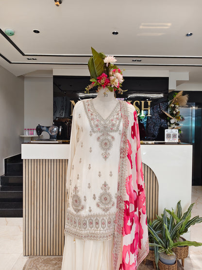 Off White Chinon Sharara Set
