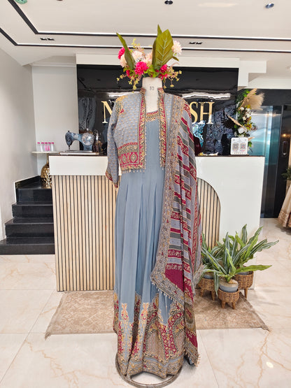 Grey Georgette Anarkali Set