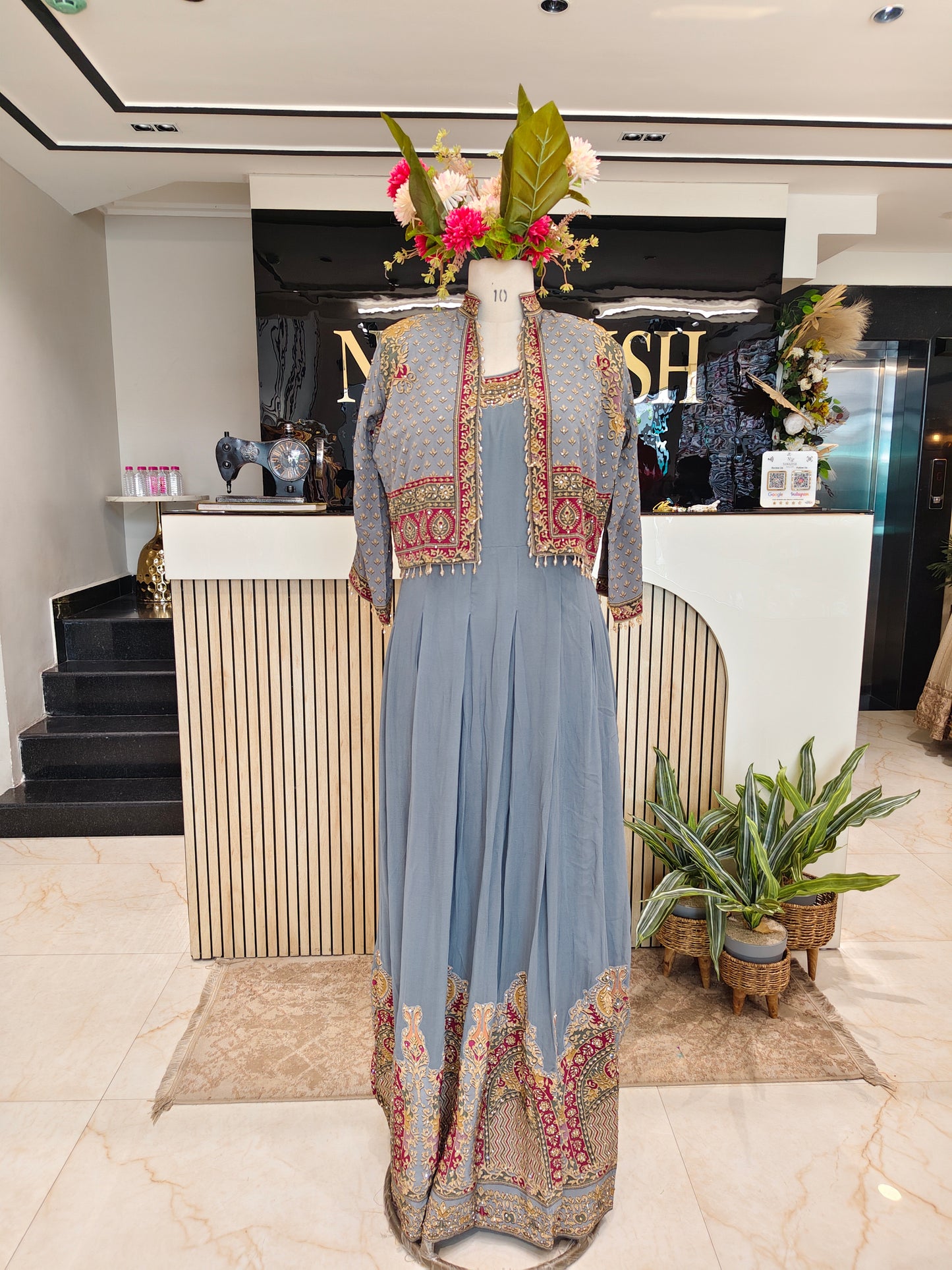 Grey Georgette Anarkali Set