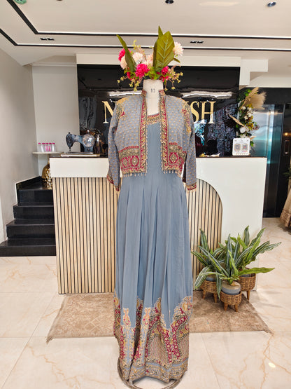 Grey Georgette Anarkali Set