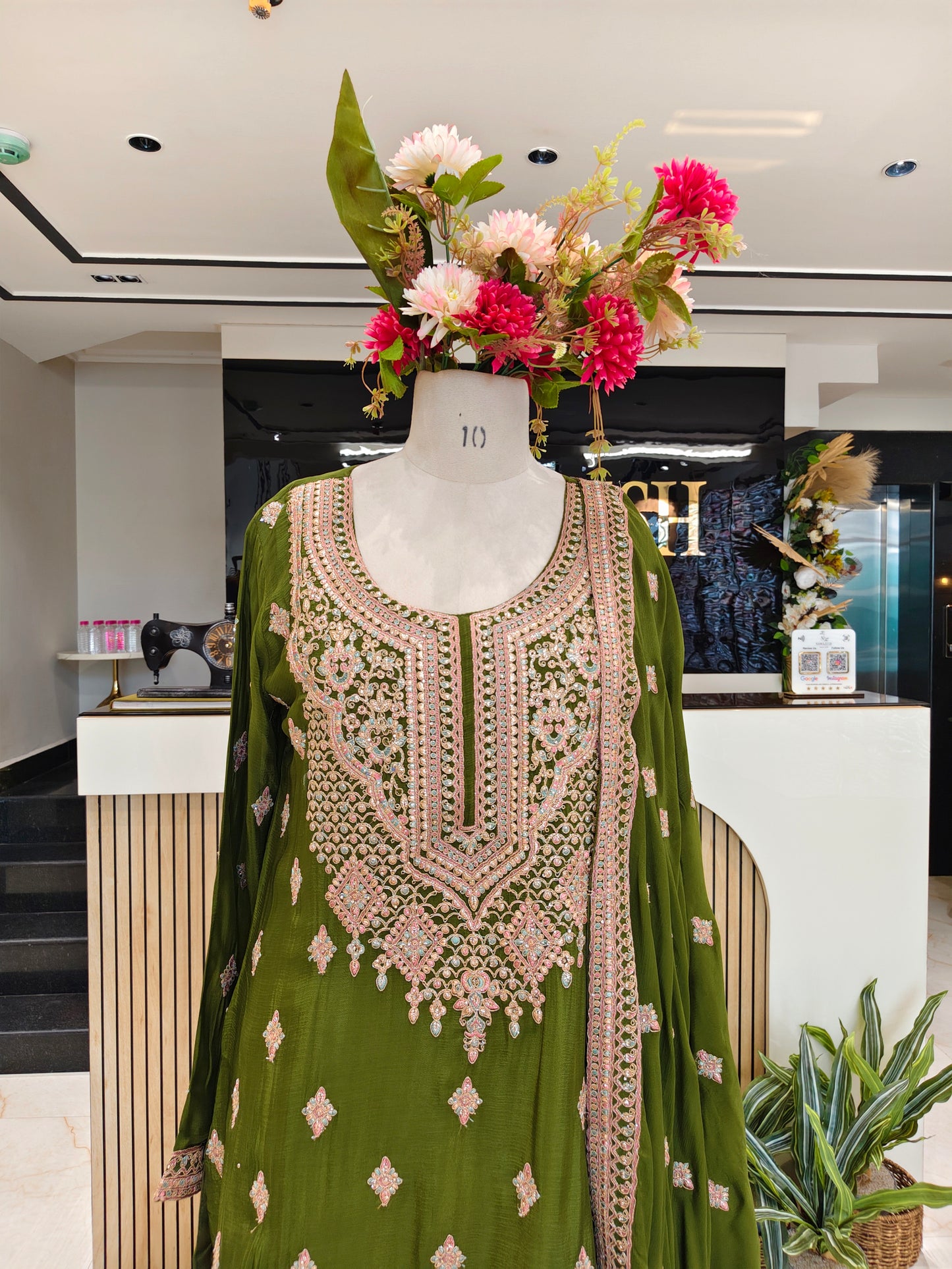 Mehndi Green Chinon Sharara Set