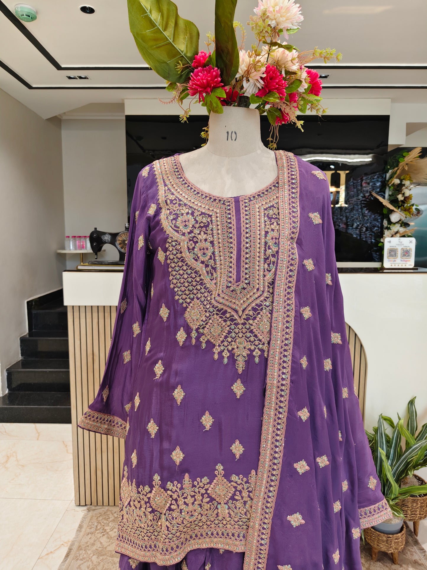 Purple Chinon Sharara Set