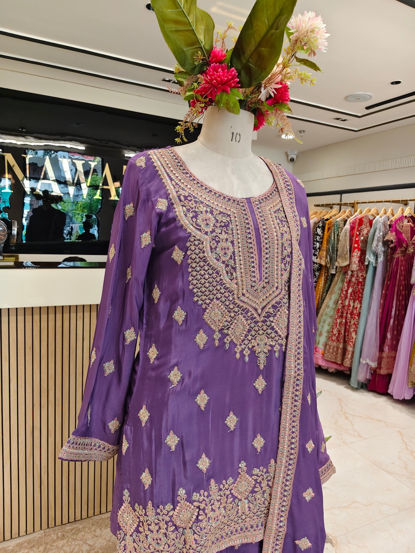 Purple Chinon Sharara Set