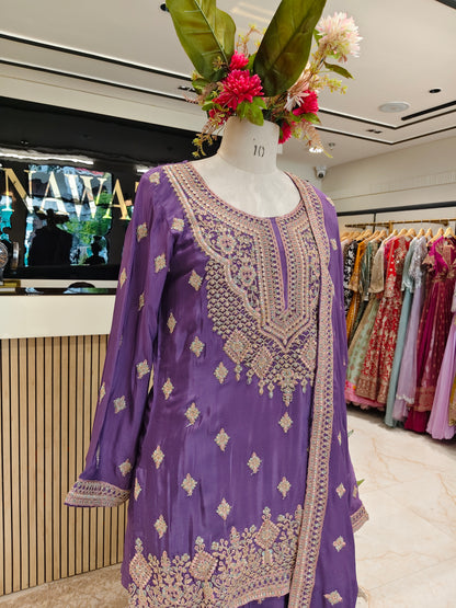 Purple Chinon Sharara Set