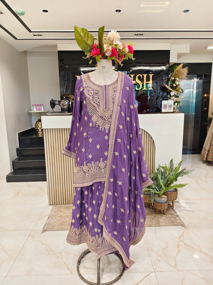 Purple Chinon Sharara Set