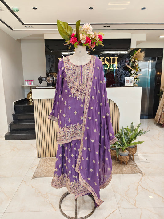 Purple Chinon Sharara Set
