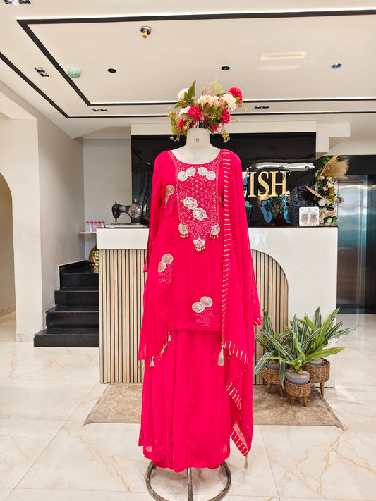 Red Georgette Sharara Set