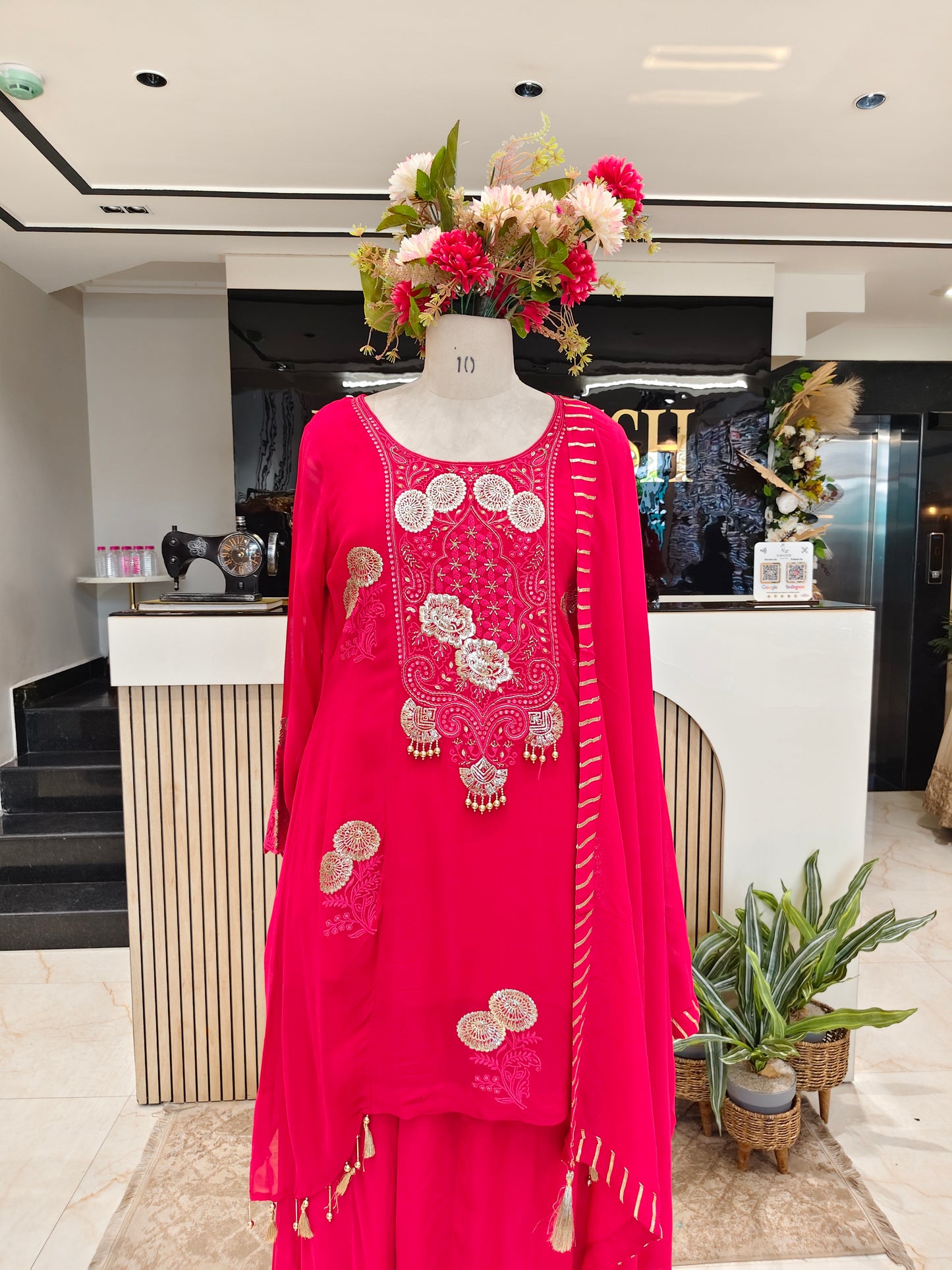 Red Georgette Sharara Set