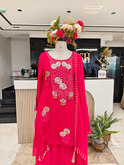 Red Georgette Sharara Set