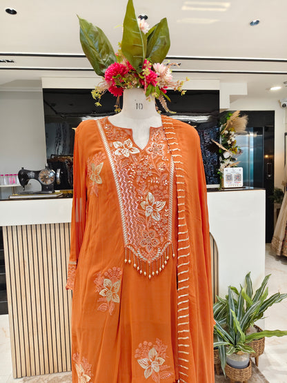 Rust Georgette Sharara Set