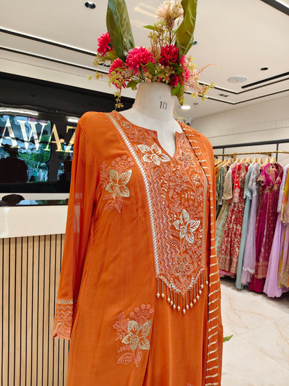 Rust Georgette Sharara Set