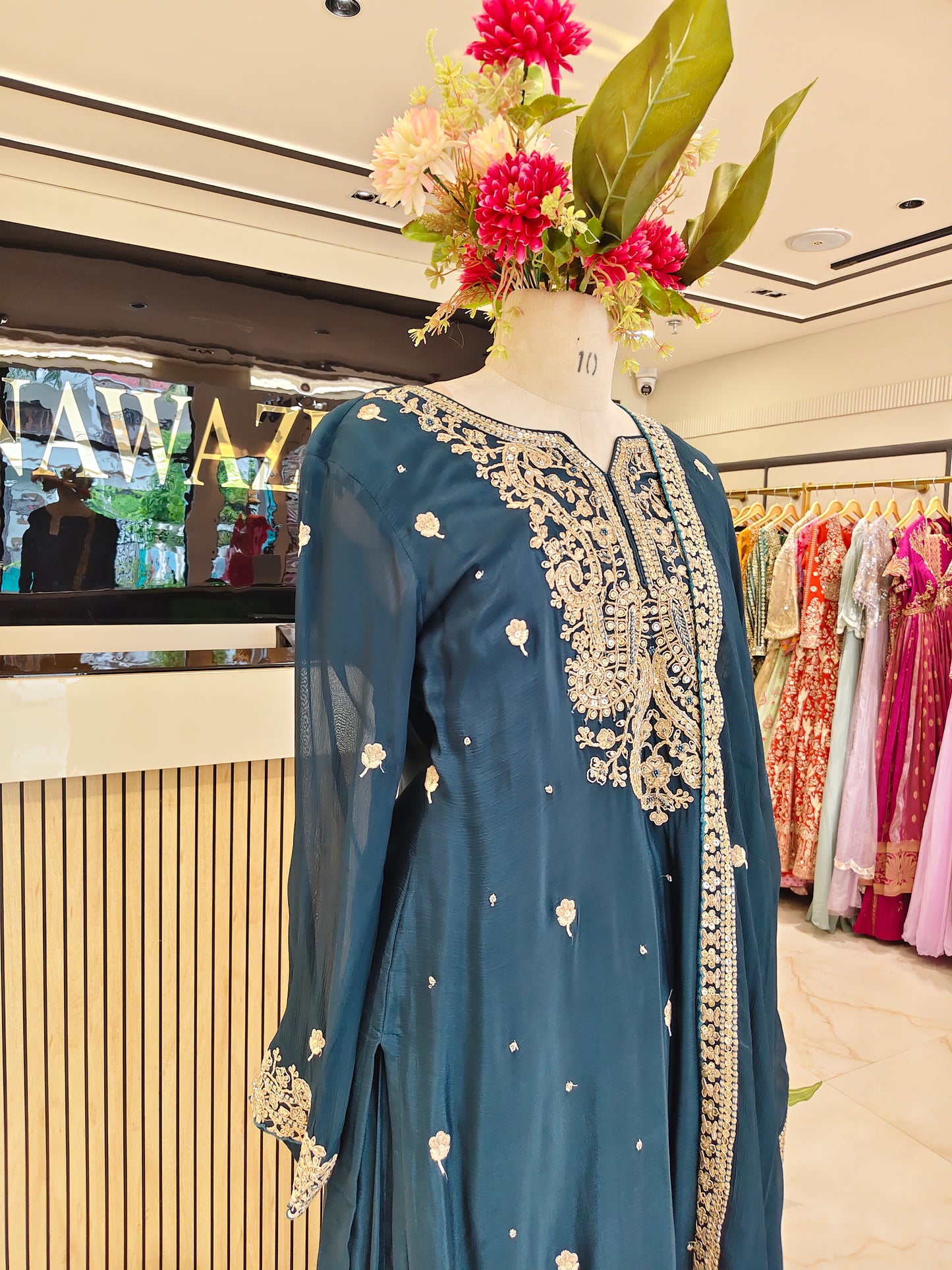 Teal Blue Chinon Sharara Set