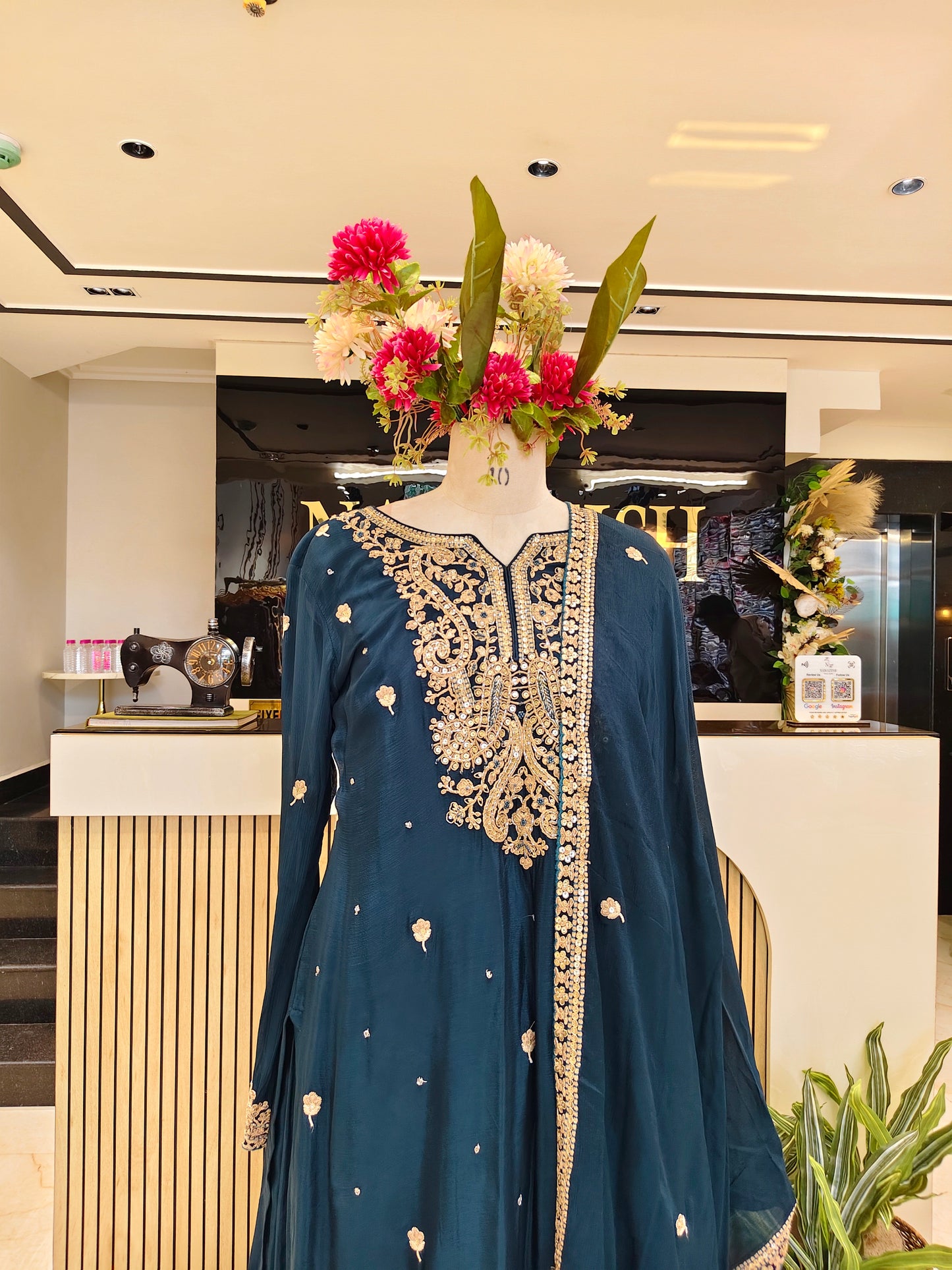 Teal Blue Chinon Sharara Set