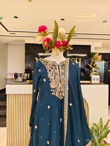 Teal Blue Chinon Sharara Set