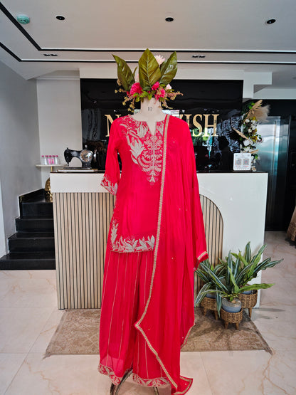 Red Chinon Sharara Set