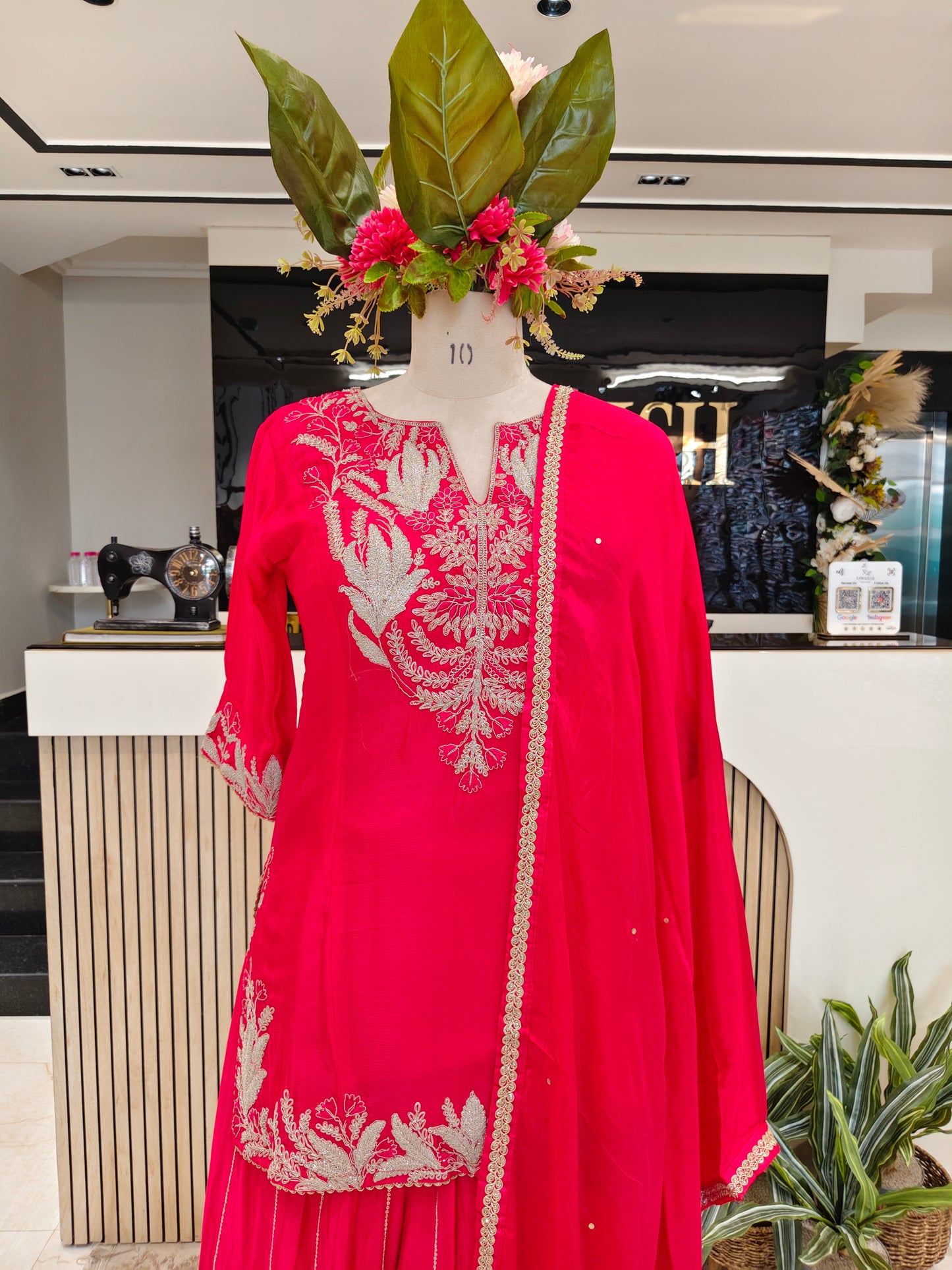 Red Chinon Sharara Set