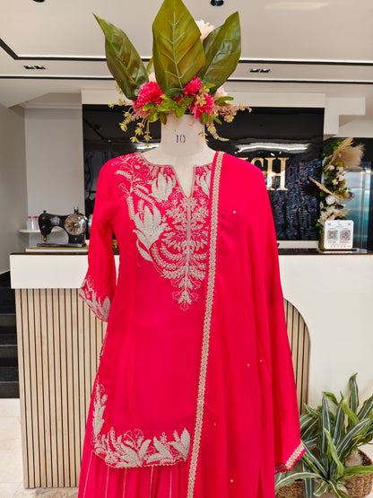 Red Chinon Sharara Set