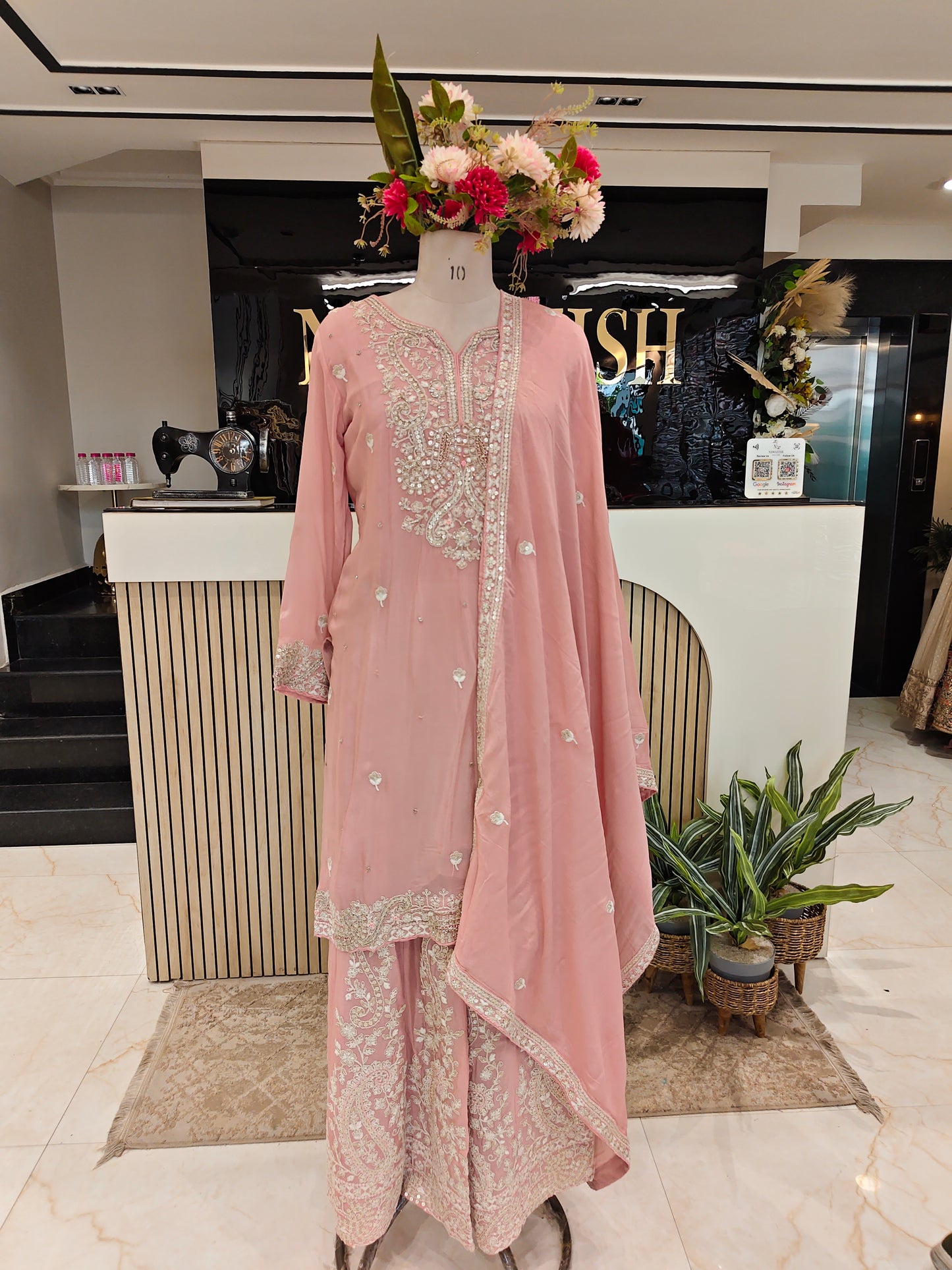 Baby Pink Chinon Sharara Set