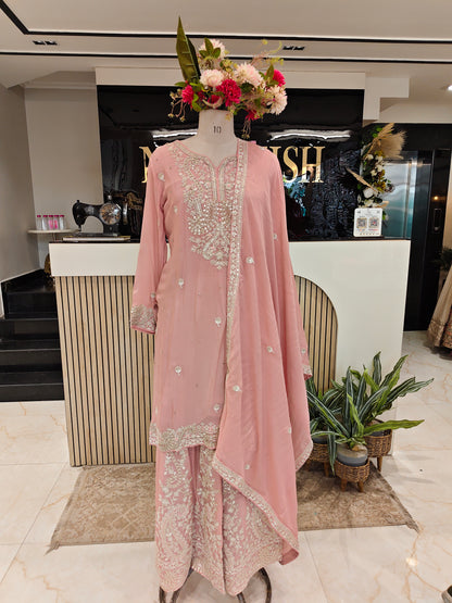 Baby Pink Chinon Sharara Set