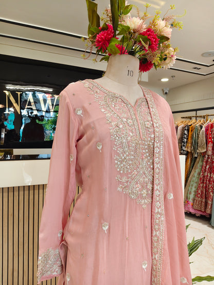 Baby Pink Chinon Sharara Set