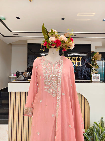 Baby Pink Chinon Sharara Set
