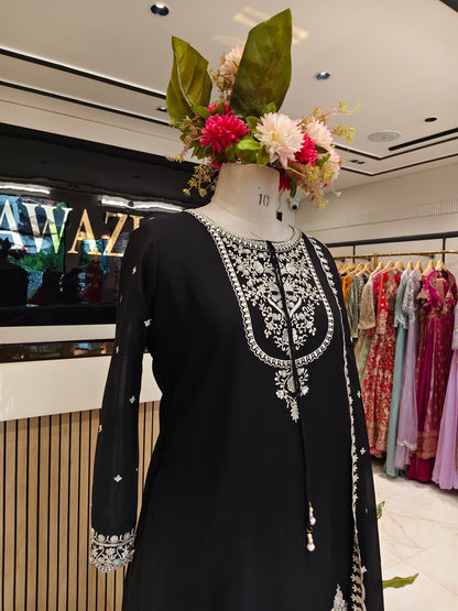 Black Georgette Sharara Set