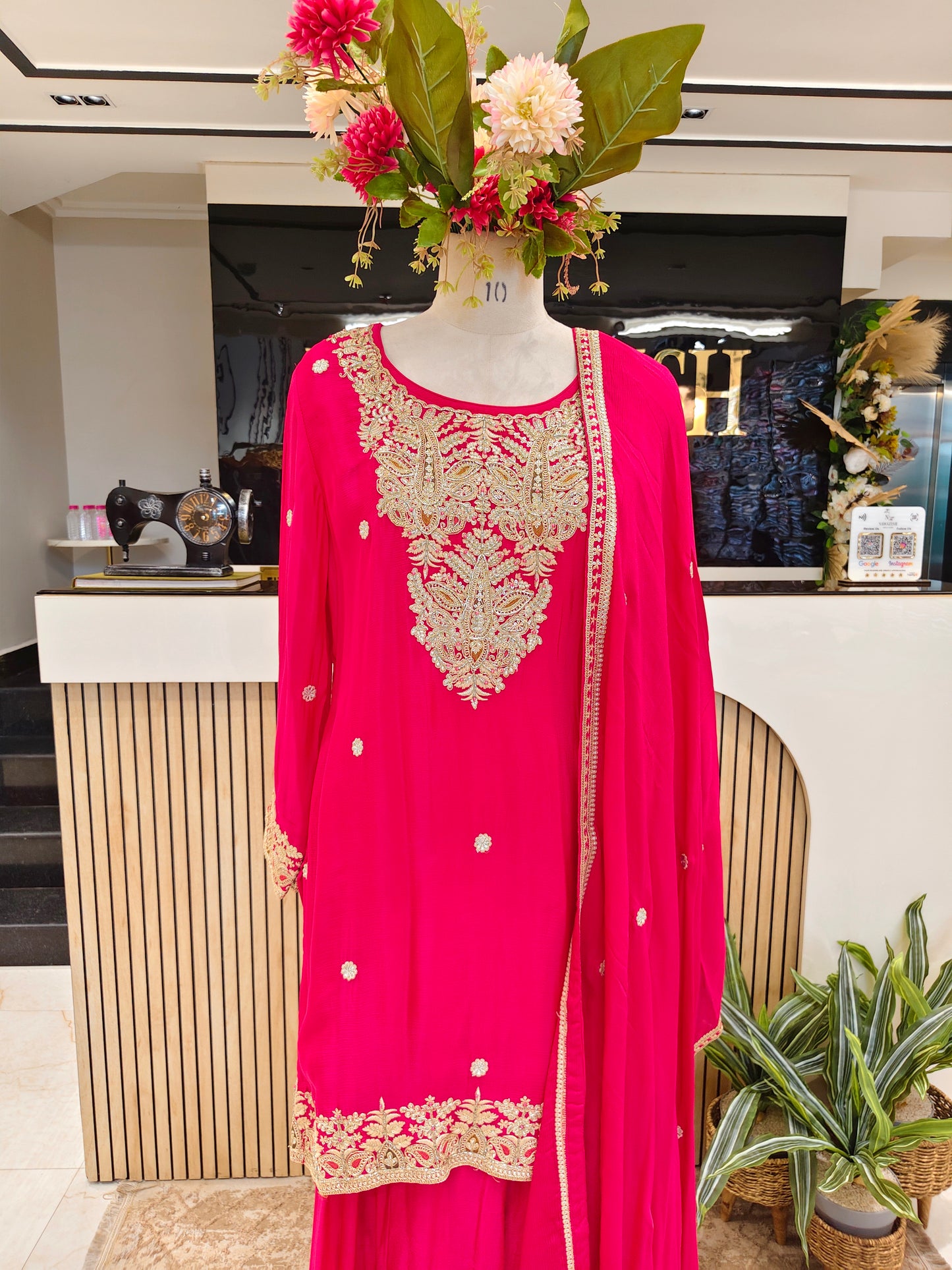 Hot Pink Chinon Sharara Set