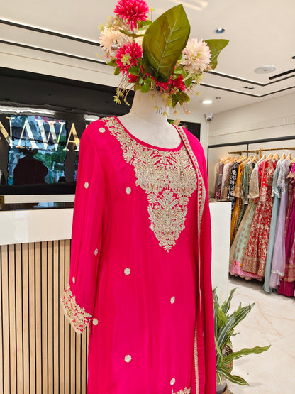 Hot Pink Chinon Sharara Set