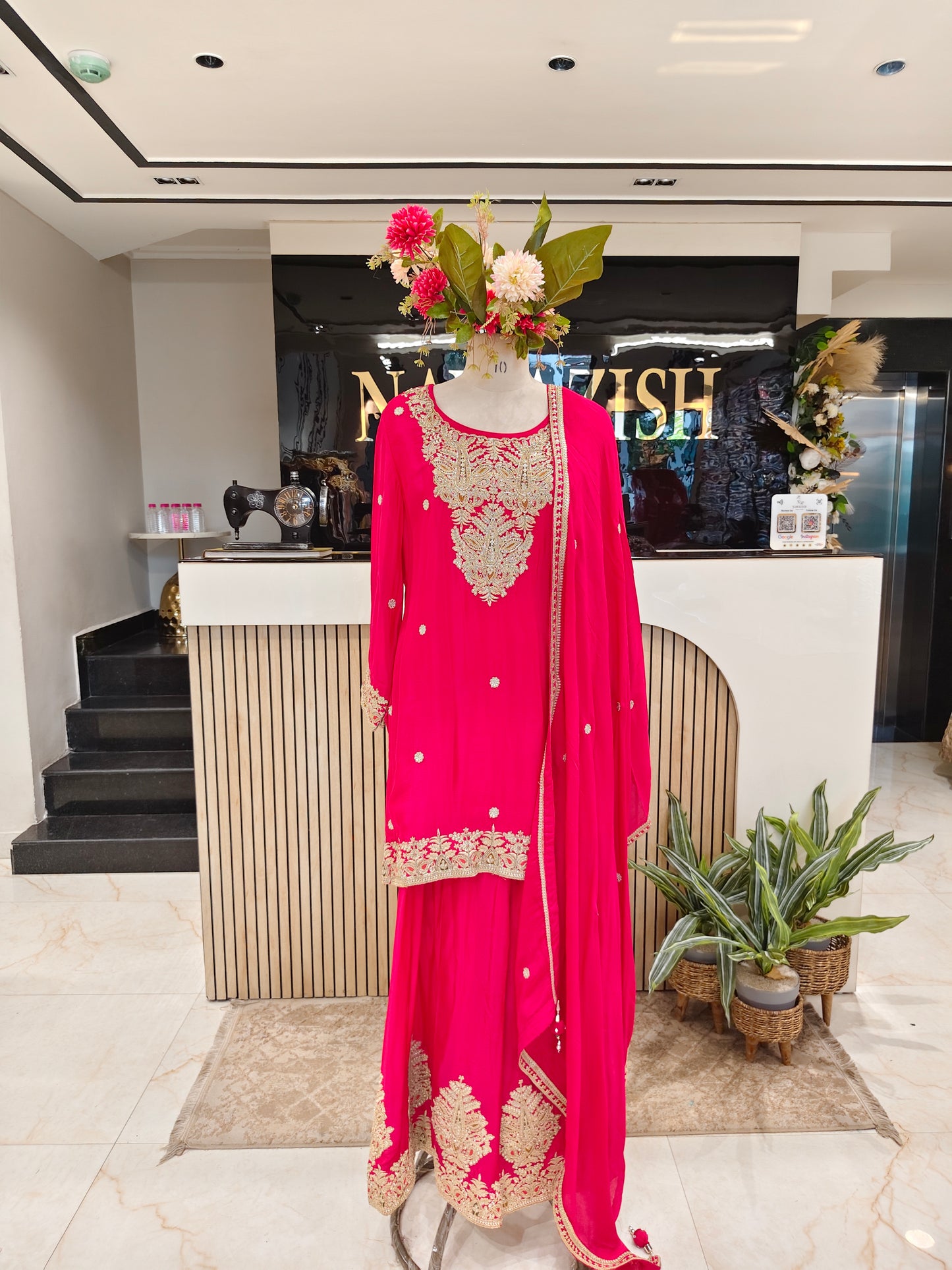 Hot Pink Chinon Sharara Set