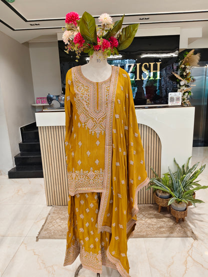 Mustard Chinon Sharara Set