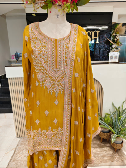 Mustard Chinon Sharara Set