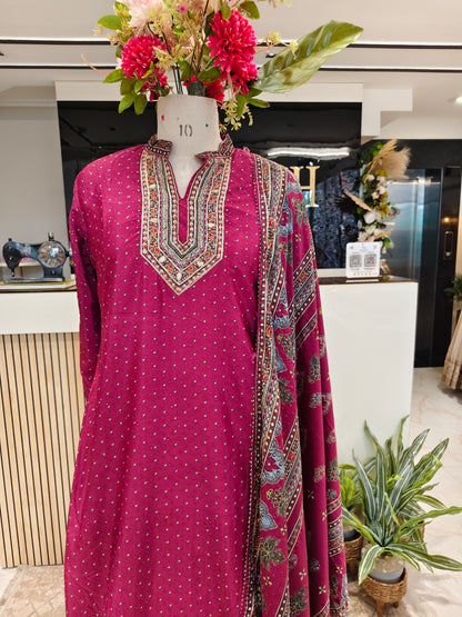 Wine Crepe Sharara Set