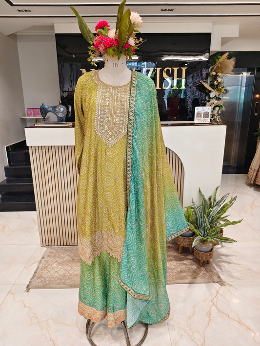 Green Ombre Chiffon Sharara Set