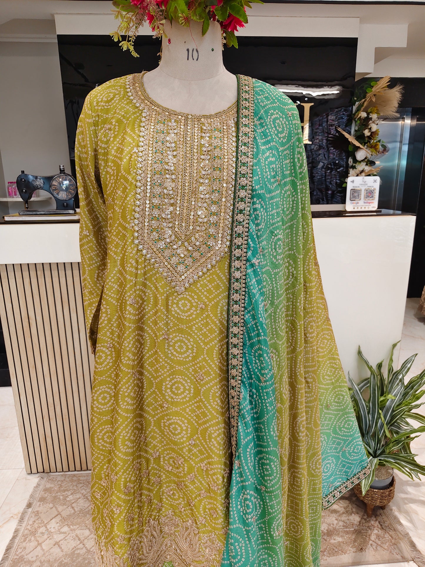 Green Ombre Chiffon Sharara Set