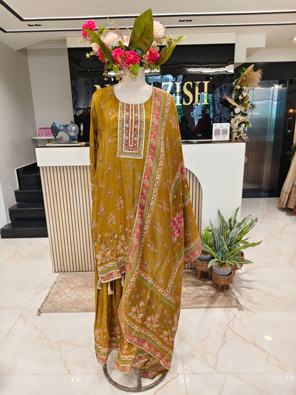 Mustard Tissue Sharara Set