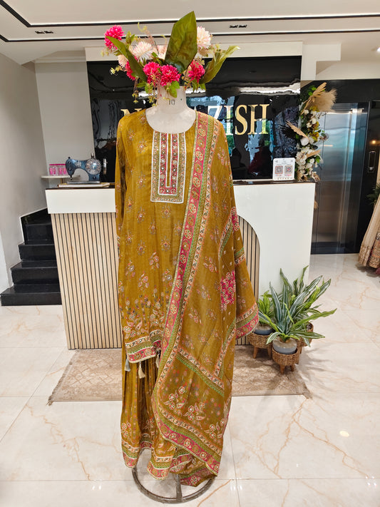 Mustard Tissue Sharara Set