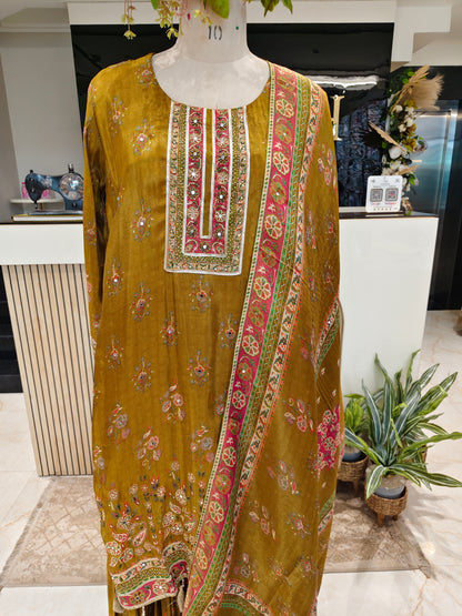 Mustard Tissue Sharara Set