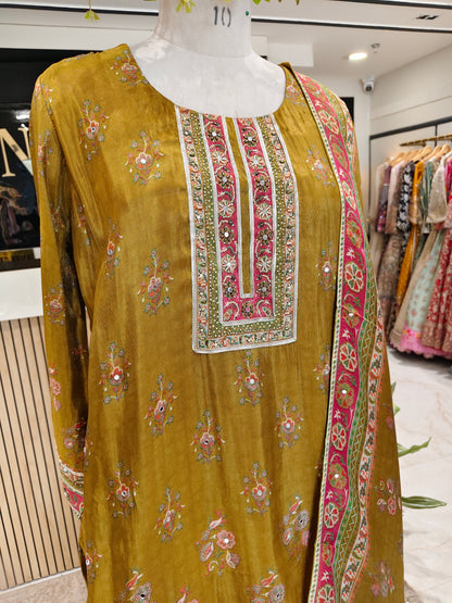 Mustard Tissue Sharara Set