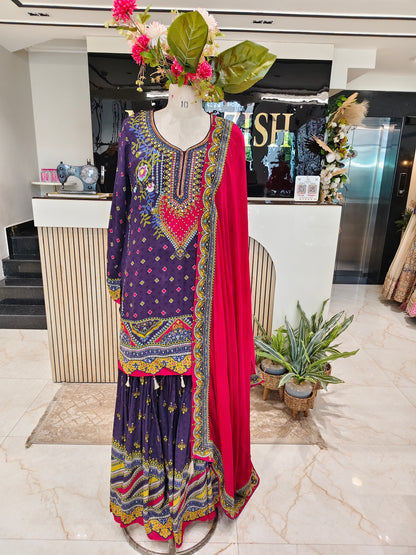 Purple & Red Crepe Sharara Set