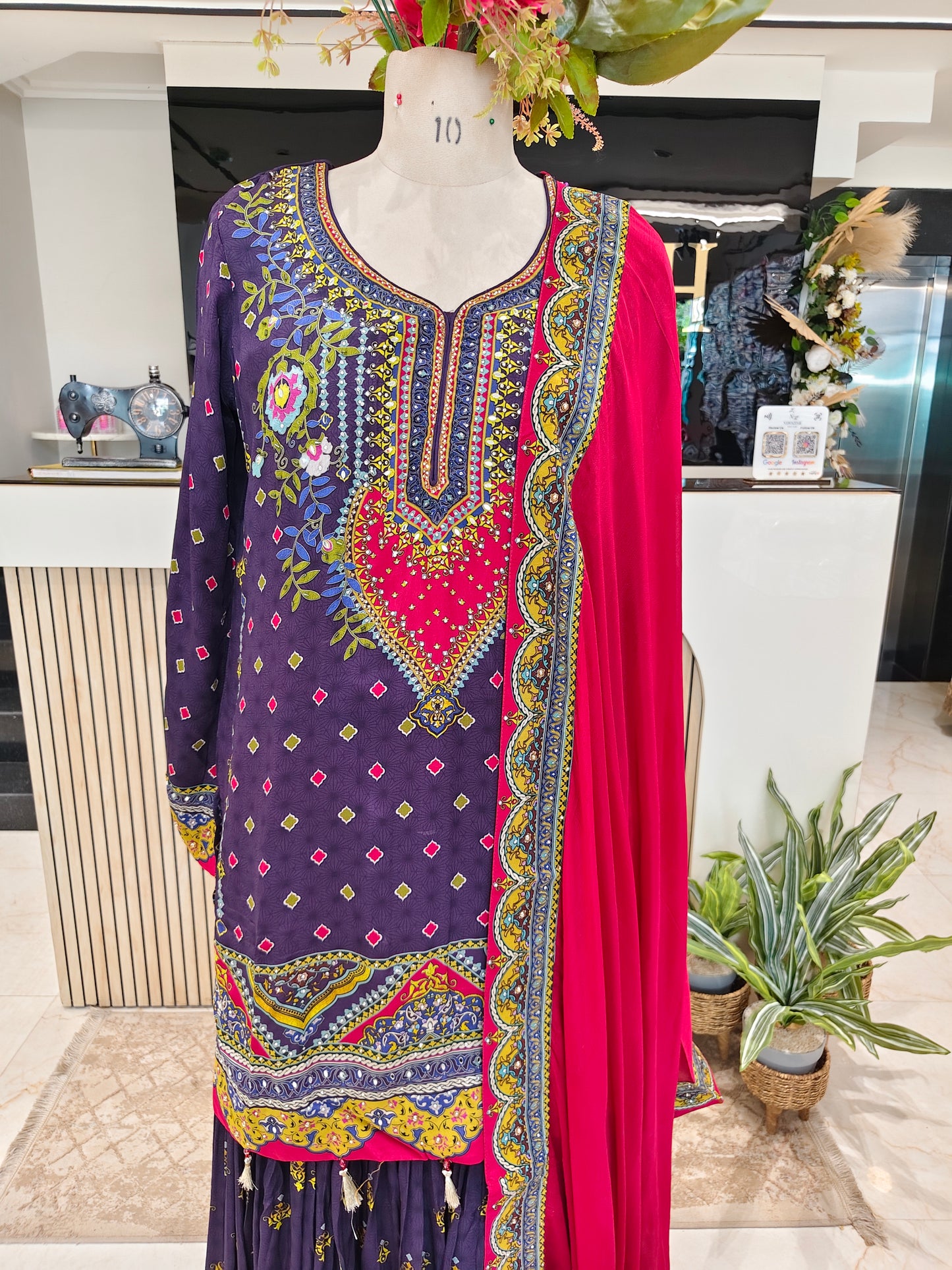 Purple & Red Crepe Sharara Set