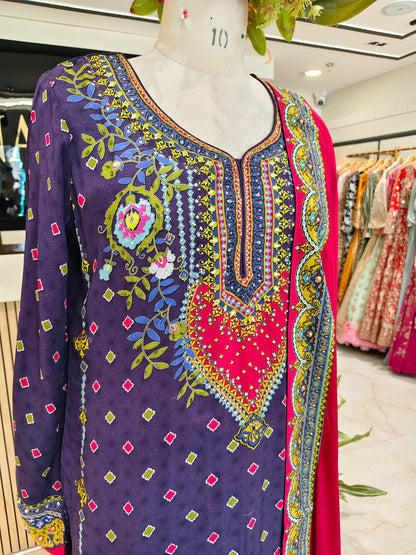 Purple & Red Crepe Sharara Set