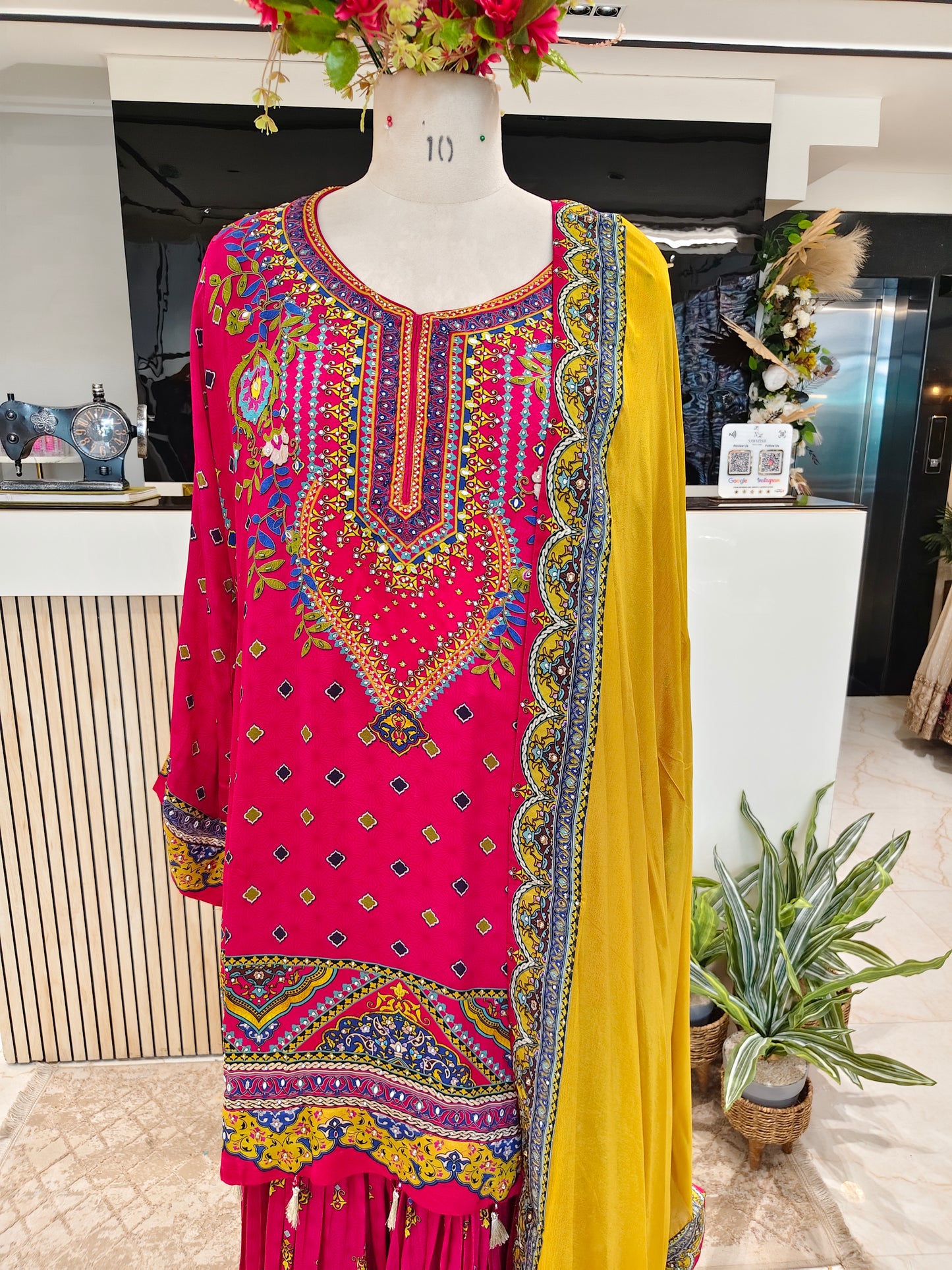 Hot Pink & Yellow Crepe Sharara Set