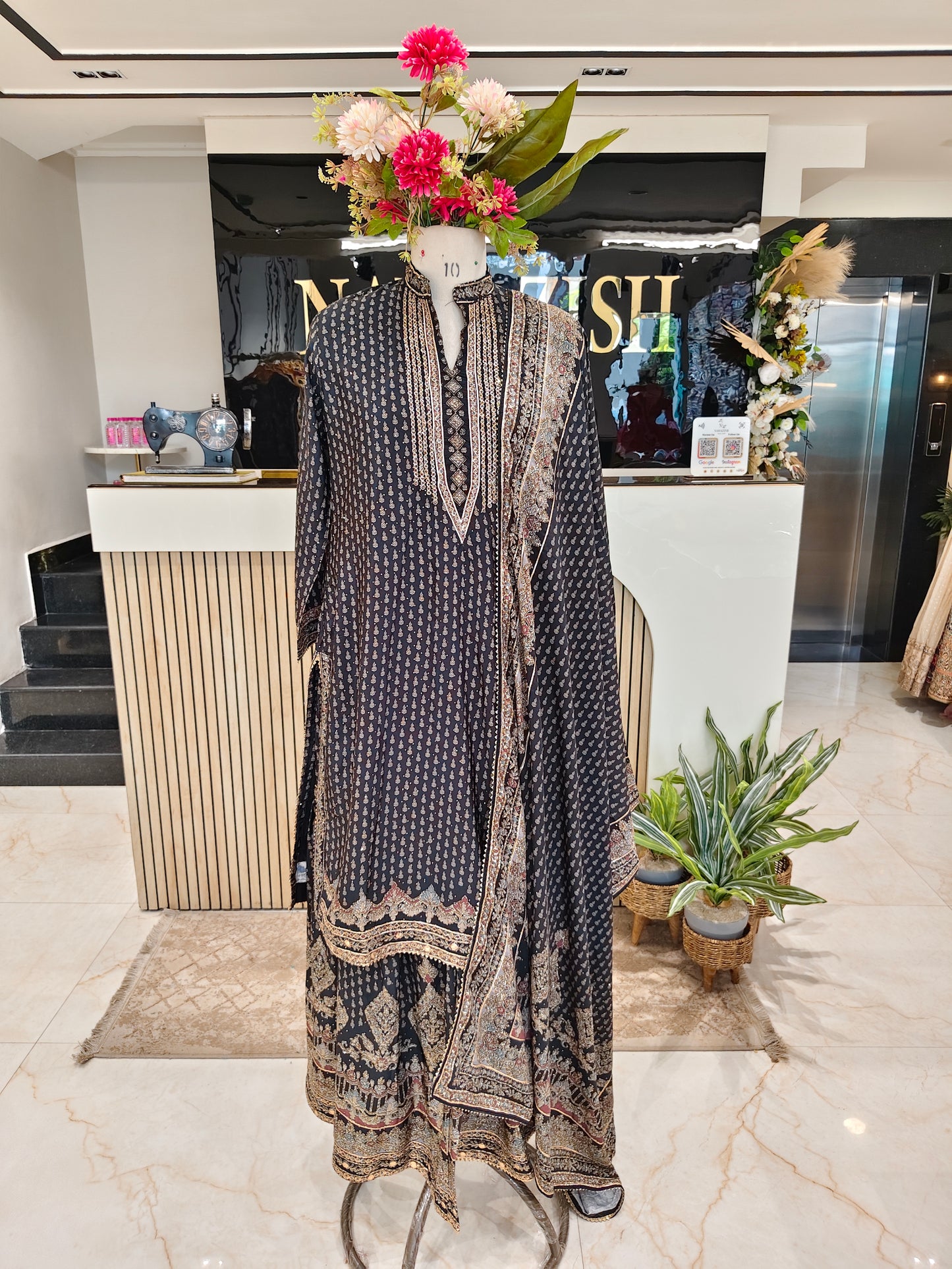 Black Crepe Sharara Set