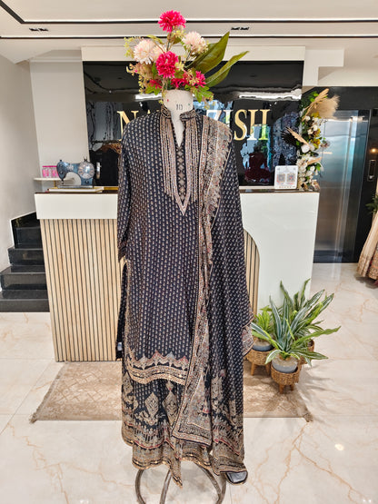 Black Crepe Sharara Set