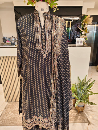 Black Crepe Sharara Set