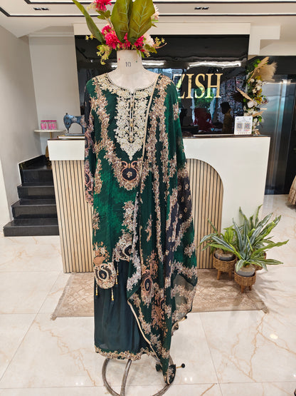 Bottle Green Crepe Sharara Set