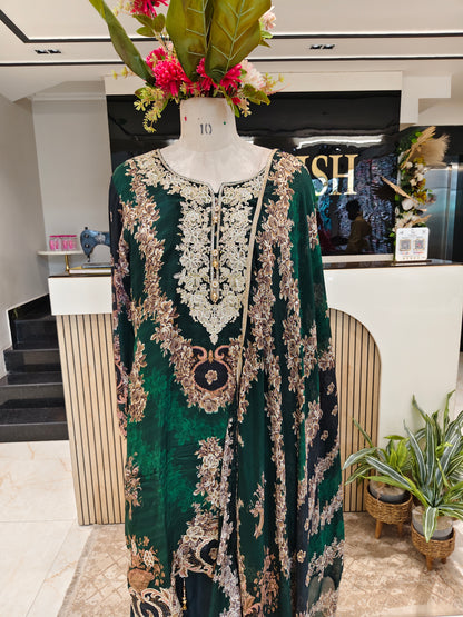 Bottle Green Crepe Sharara Set